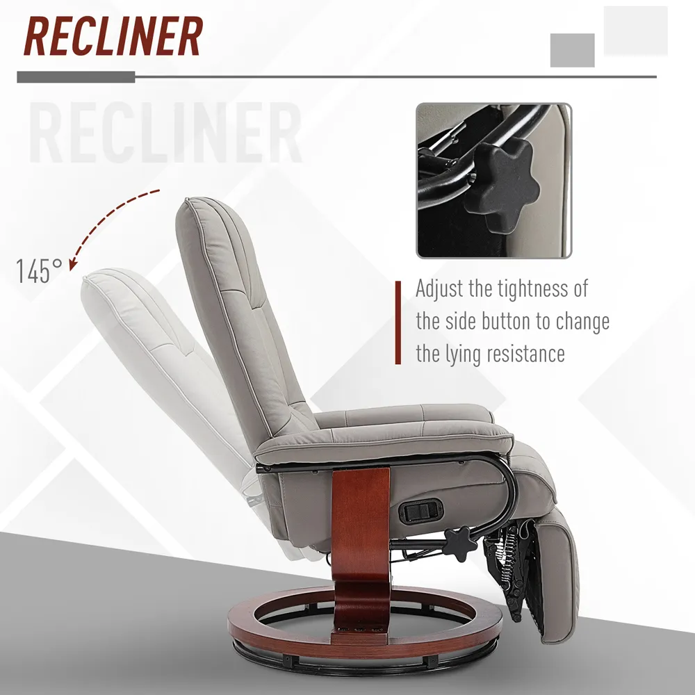 Manual Recliner Chair with Swivel Base - Grey, Faux Leather