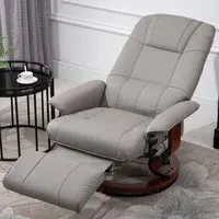 Manual Recliner Chair with Swivel Base - Grey, Faux Leather