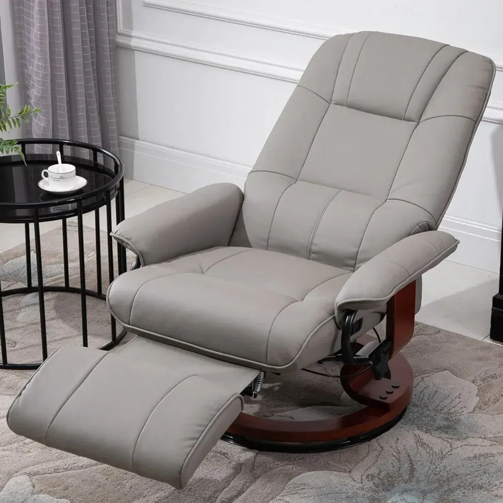 Manual Recliner Chair with Swivel Base - Grey, Faux Leather