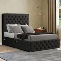 Mary Chesterfield Double Divan Bed with Storage - Black