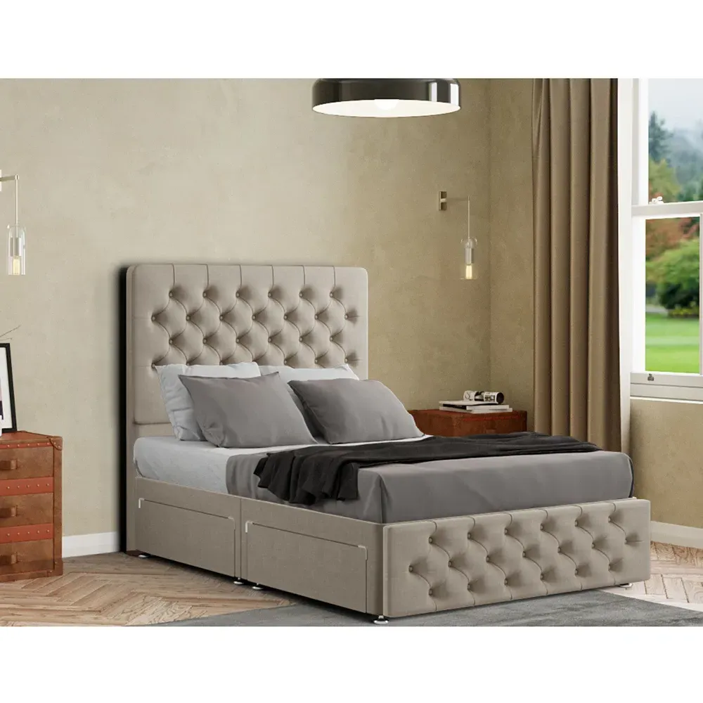 Mary Chesterfield Double Divan Bed with Storage - Cream