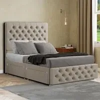 Mary Chesterfield Double Divan Bed with Storage - Cream