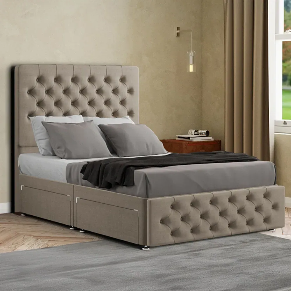 Mary Chesterfield Double Divan Bed with Storage - Cream