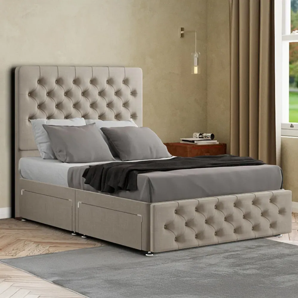 Mary Chesterfield Double Divan Bed with Storage - Cream