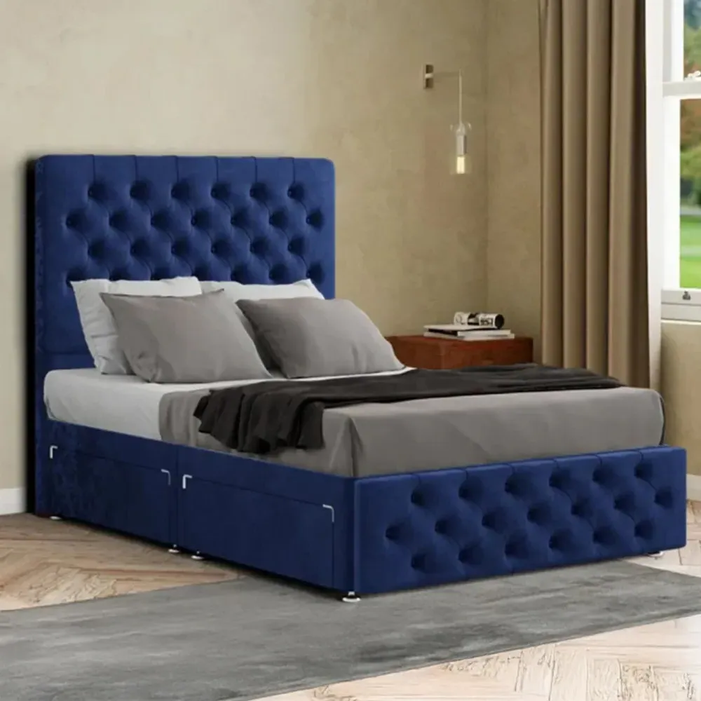 Mary Chesterfield Double Divan Bed with Storage - Navy