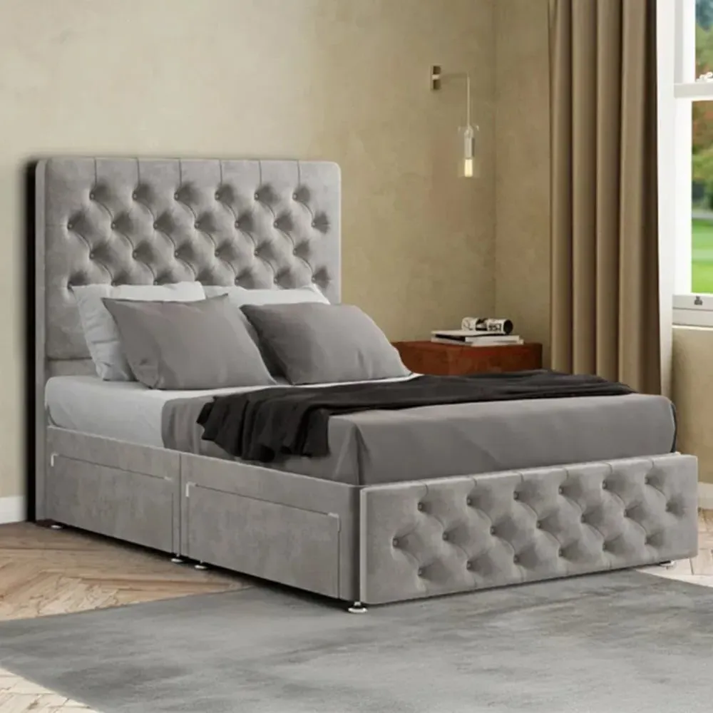 Mary Chesterfield Double Divan Bed with Storage - Silver