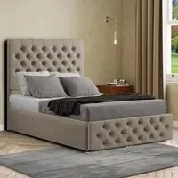 Mary Chesterfield Double Ottoman Bed with Storage - Beige, Linen