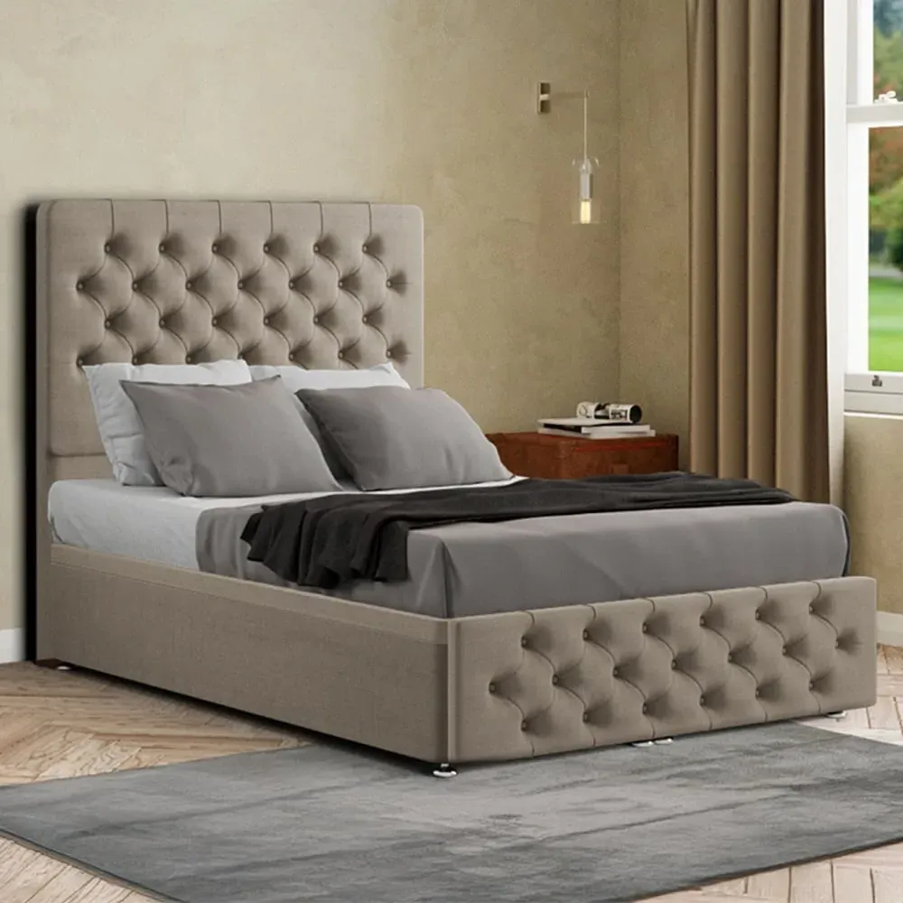Mary Chesterfield Double Ottoman Bed with Storage - Beige, Linen