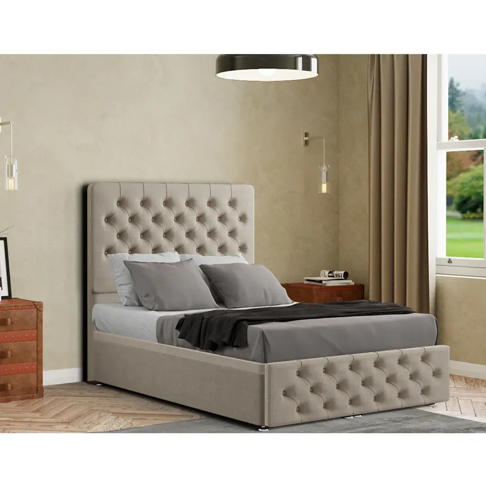 Mary Chesterfield Double Ottoman Bed with Storage - Cream