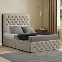 Mary Chesterfield King Size Divan Bed with Storage - Cream