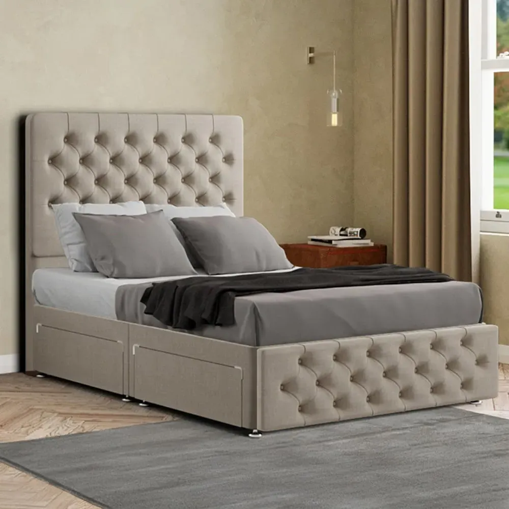 Mary Chesterfield King Size Divan Bed with Storage - Cream