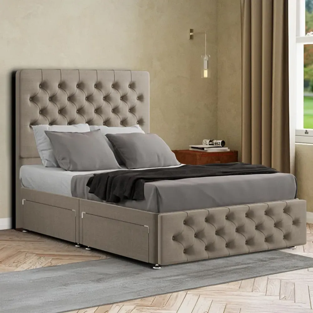 Mary Chesterfield King Size Divan Bed with Storage - Cream