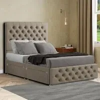 Mary Chesterfield Single Divan Bed with Storage - Cream