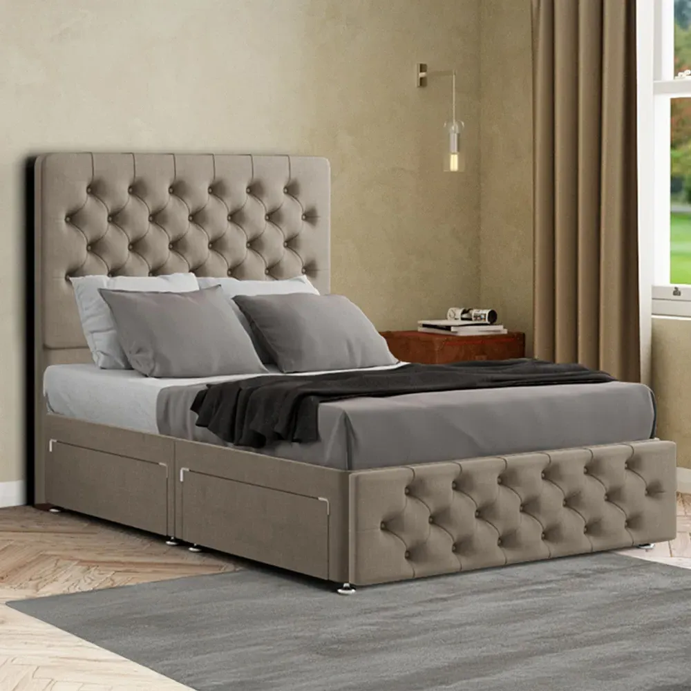 Mary Chesterfield Single Divan Bed with Storage - Cream