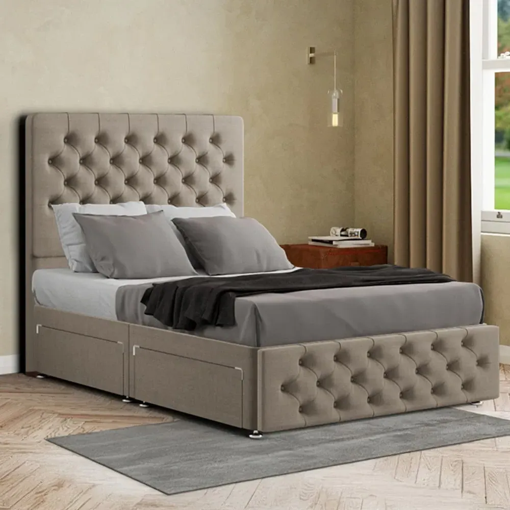 Mary Chesterfield Single Divan Bed with Storage - Cream