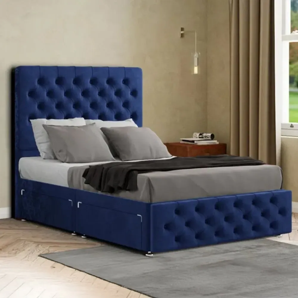 Mary Chesterfield Single Divan Bed with Storage - Navy