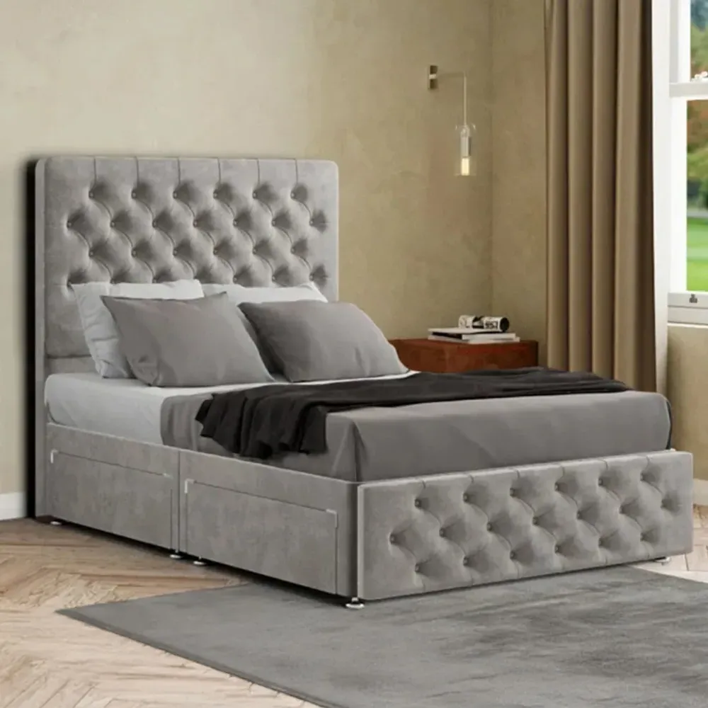 Mary Chesterfield Single Divan Bed with Storage - Silver