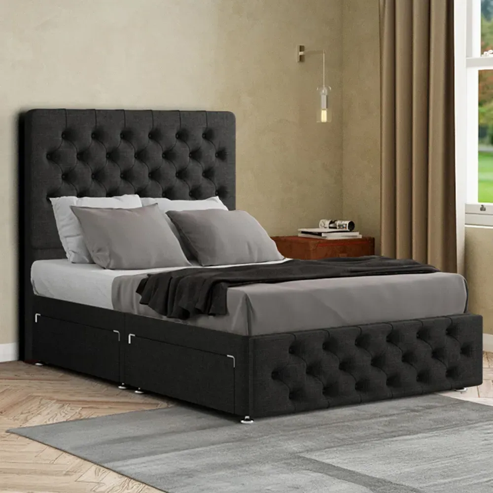Mary Chesterfield Small Double Divan Bed with Storage - Black