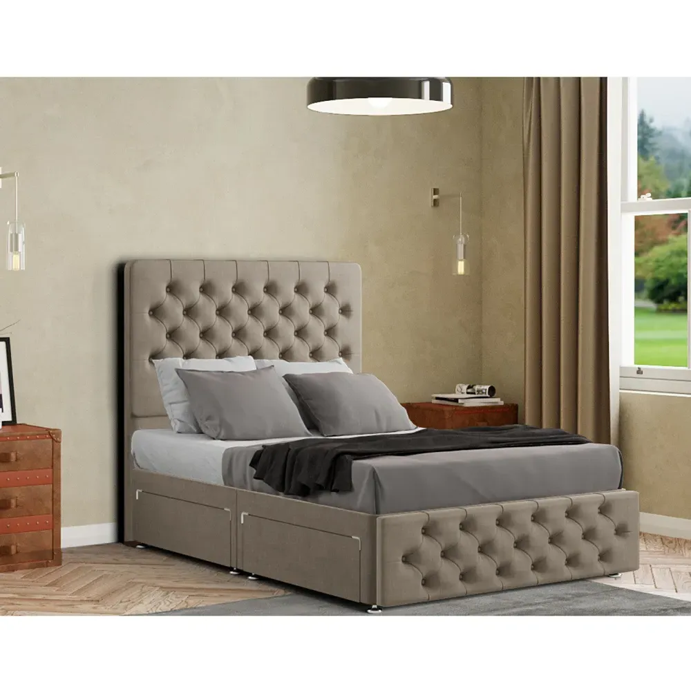 Mary Chesterfield Small Double Divan Bed with Storage - Cream