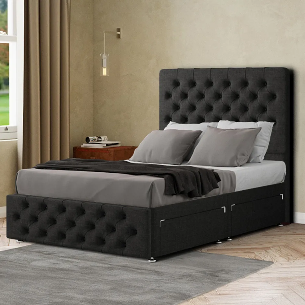 Mary Chesterfield Super King Divan Bed with 2 Drawers - Black