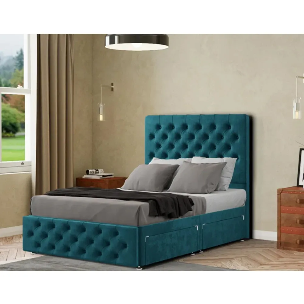 Mary Chesterfield Super King Divan Bed with 2 Drawers - Green