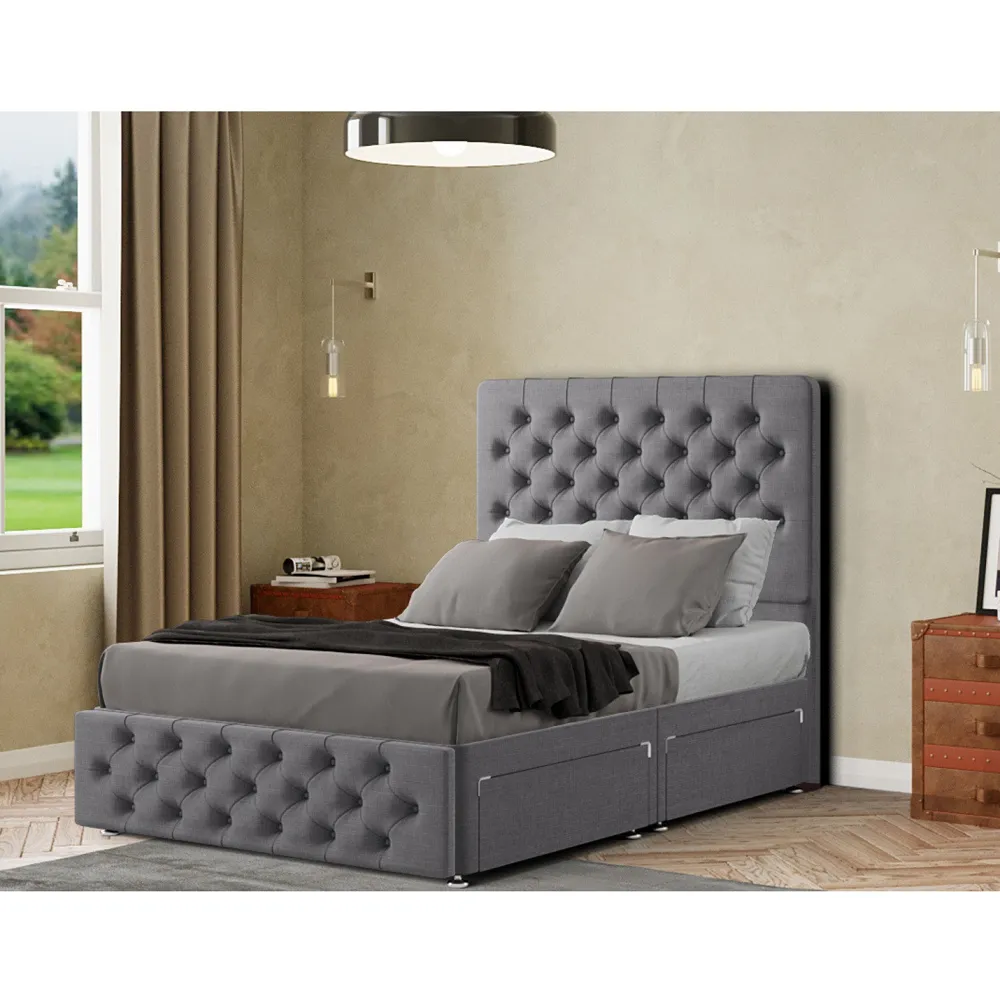 Mary Chesterfield Super King Divan Bed with 2 Drawers - Grey