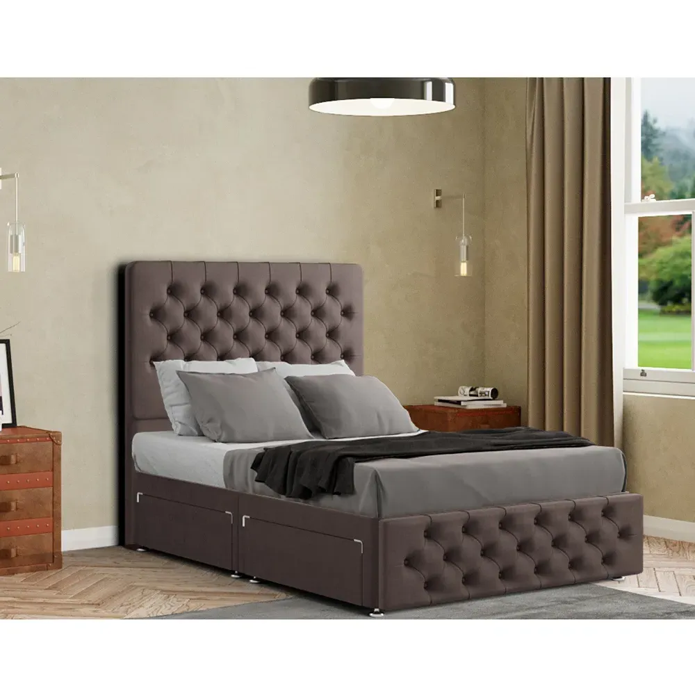 Mary Chesterfield Super King Divan Bed with 2 Drawers - Grey
