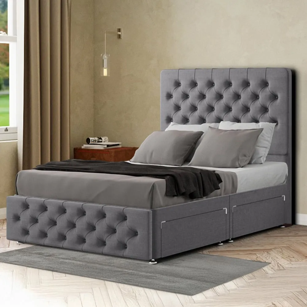 Mary Chesterfield Super King Divan Bed with 2 Drawers - Grey