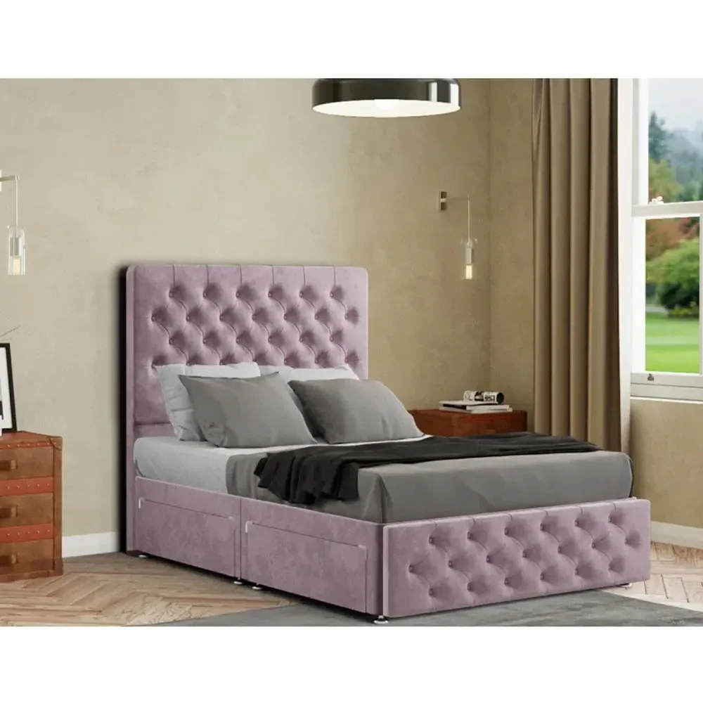 Mary Chesterfield Super King Divan Bed with 2 Drawers - Pink