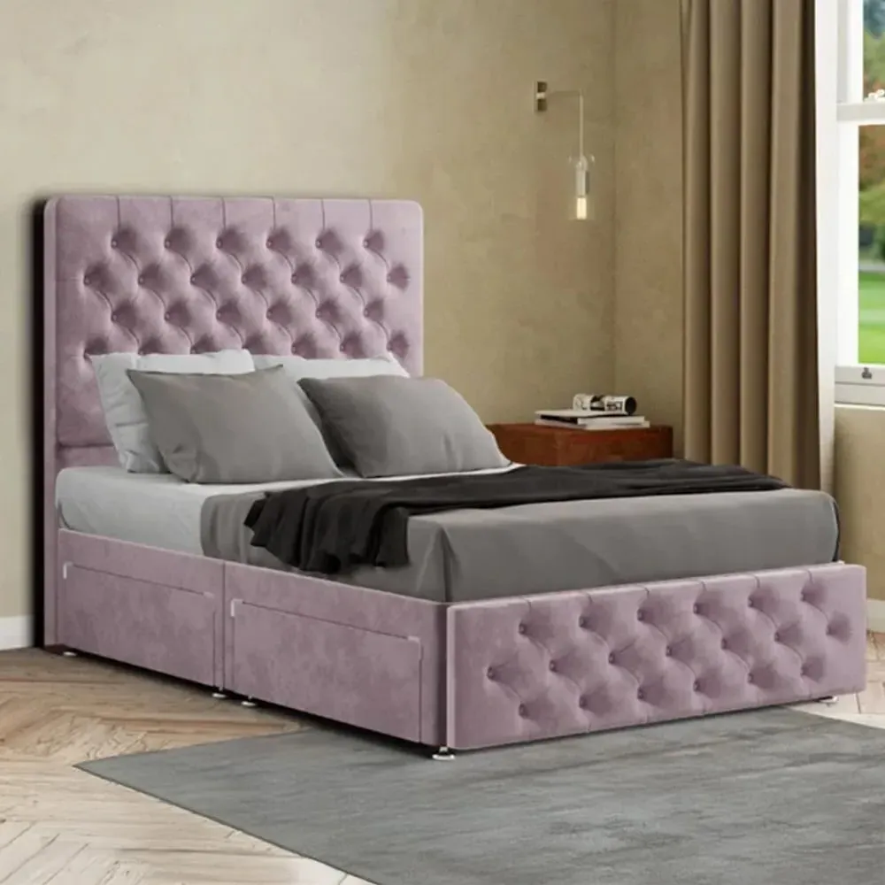 Mary Chesterfield Super King Divan Bed with 2 Drawers - Pink