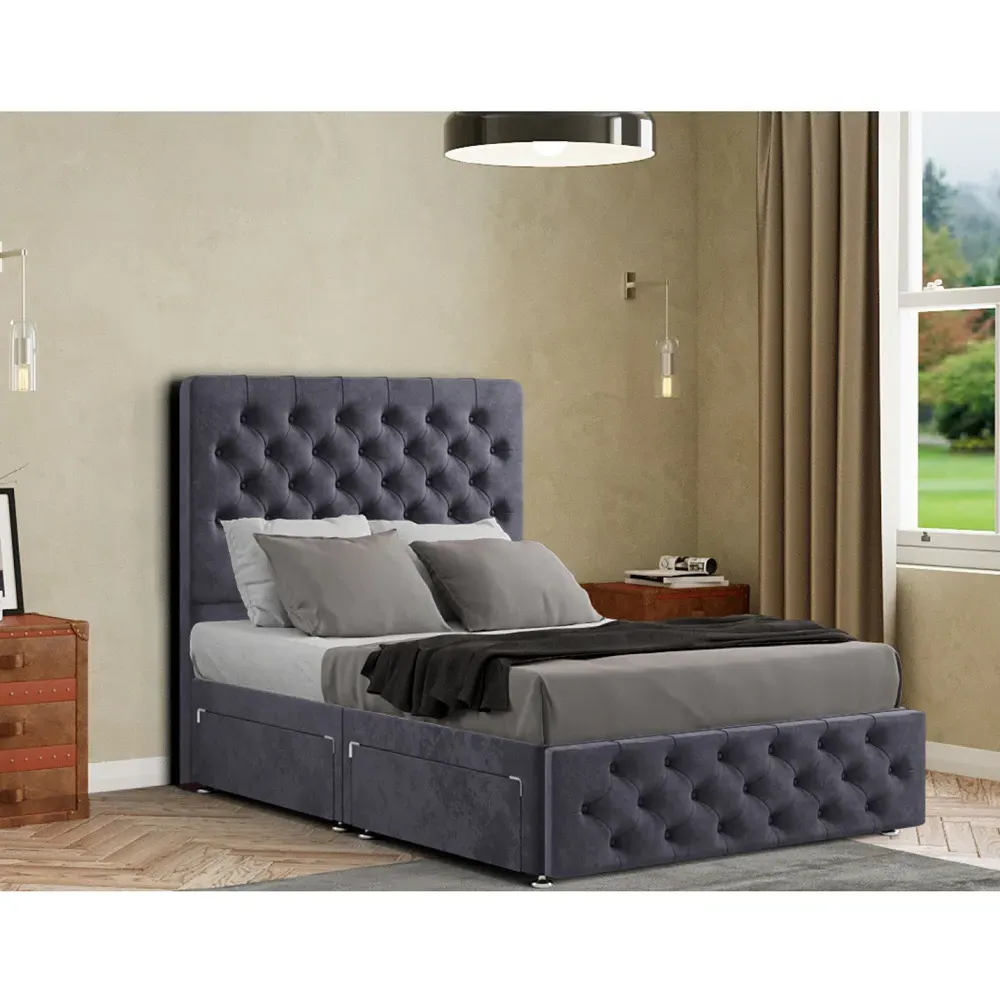 Mary Chesterfield Super King Divan Bed with 2 Drawers - Silver