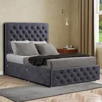 Mary Chesterfield Super King Divan Bed with 2 Drawers - Silver