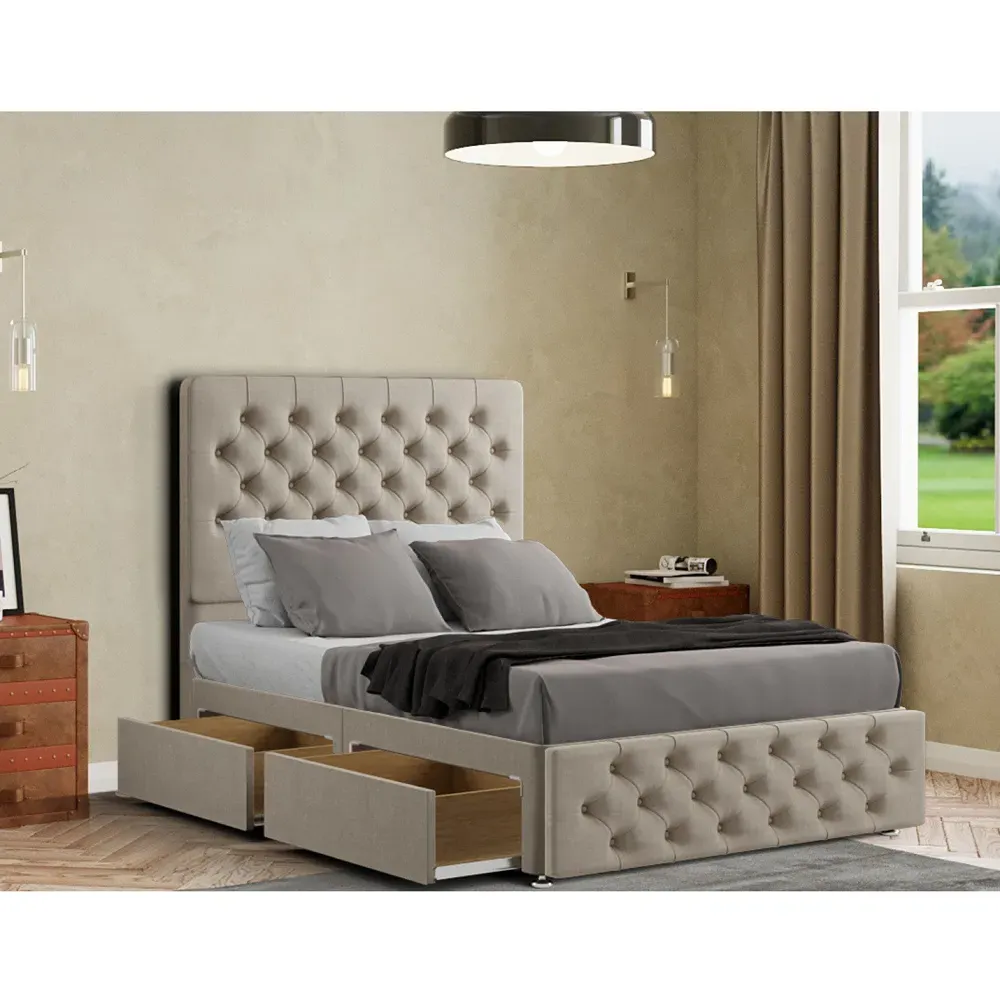 Mary Chesterfield Super King Divan Bed with Storage - Cream