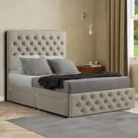 Mary Chesterfield Super King Divan Bed with Storage - Cream