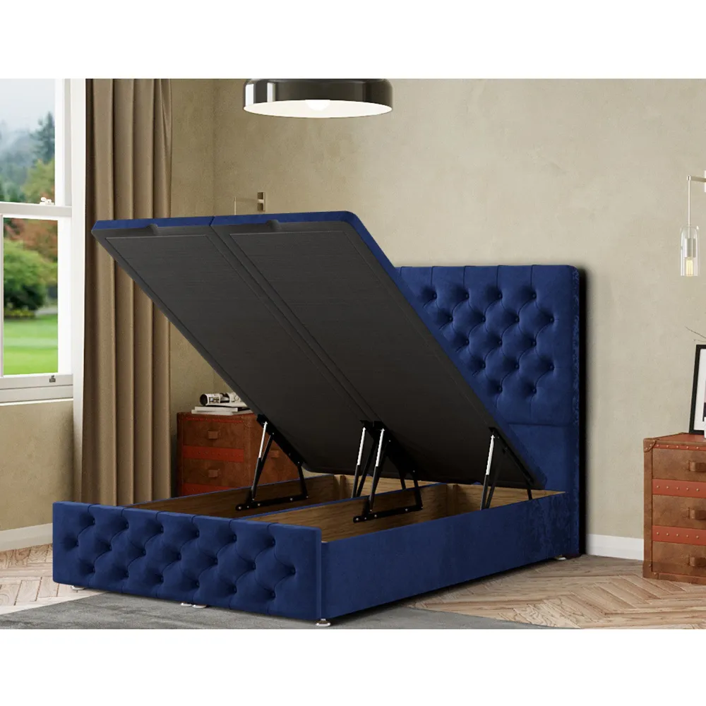 Mary Chesterfield Super King Ottoman Bed with Storage - Blue