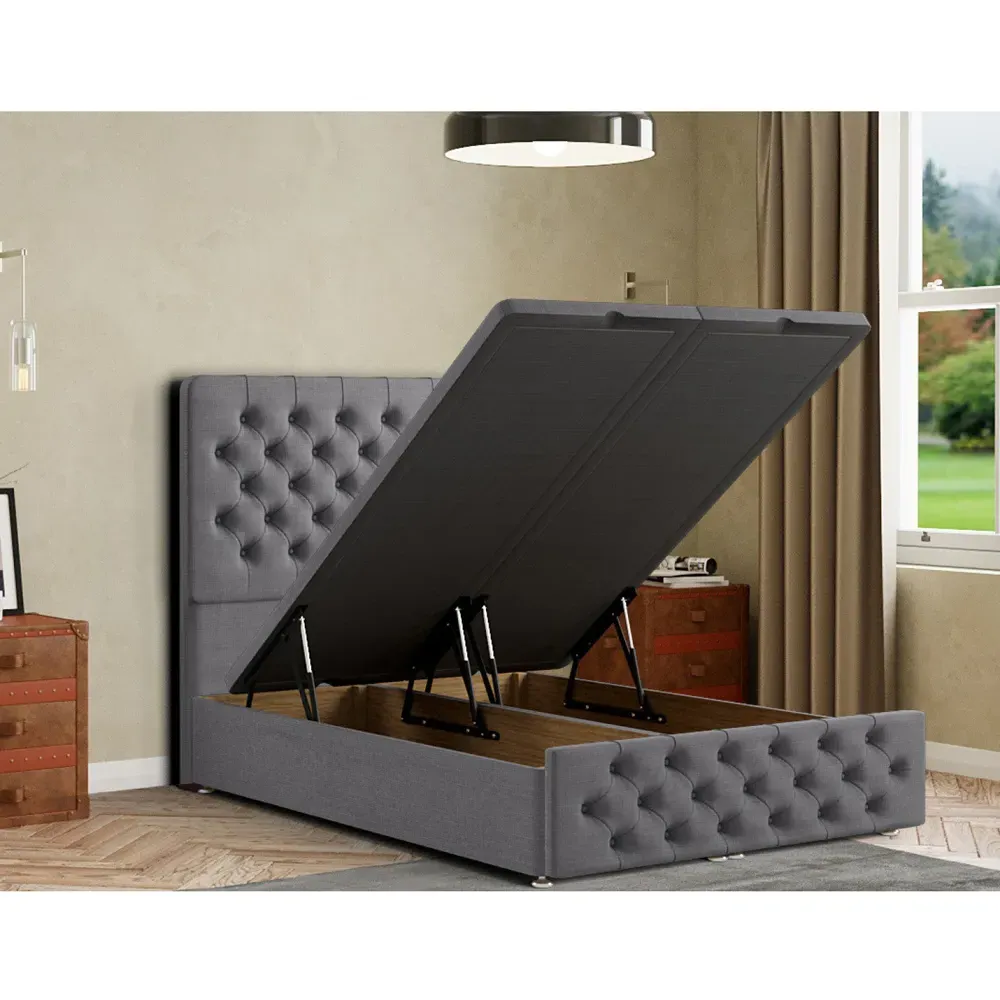 Mary Chesterfield Super King Size Ottoman Bed with Storage - Grey
