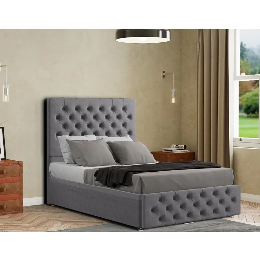 Mary Chesterfield Super King Size Ottoman Bed with Storage - Grey