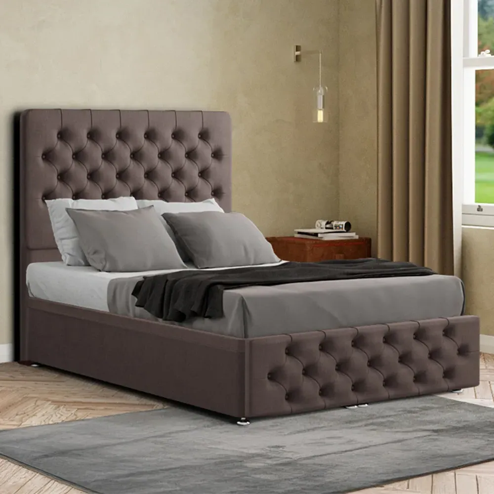 Mary Chesterfield Super King Size Ottoman Bed with Storage - Grey