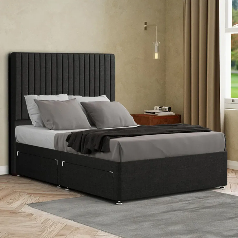 Maryland Double Divan Bed with 2 Drawer and Headboard - Black, Linen