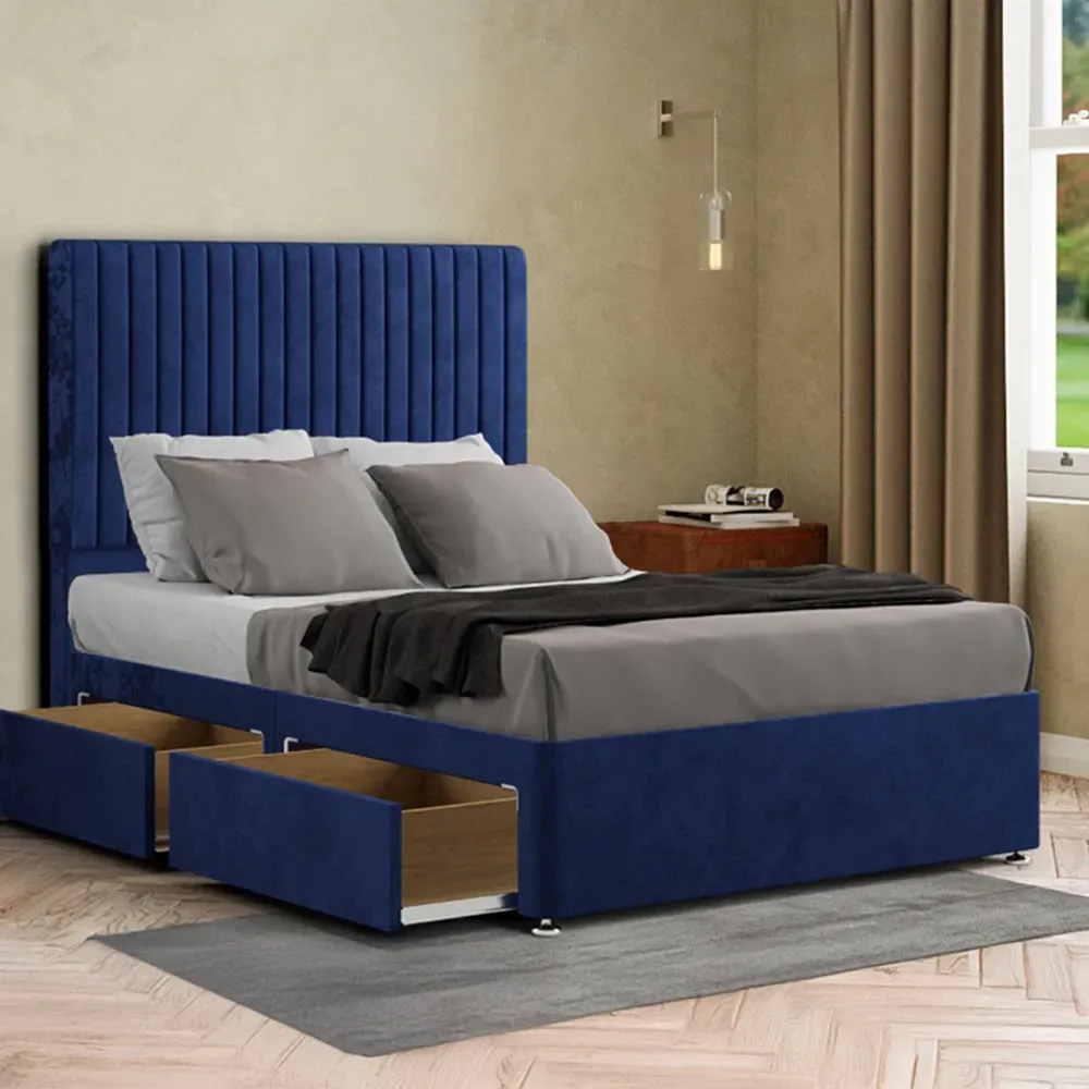 Maryland Double Divan Bed with 2 Drawer and Headboard - Blue