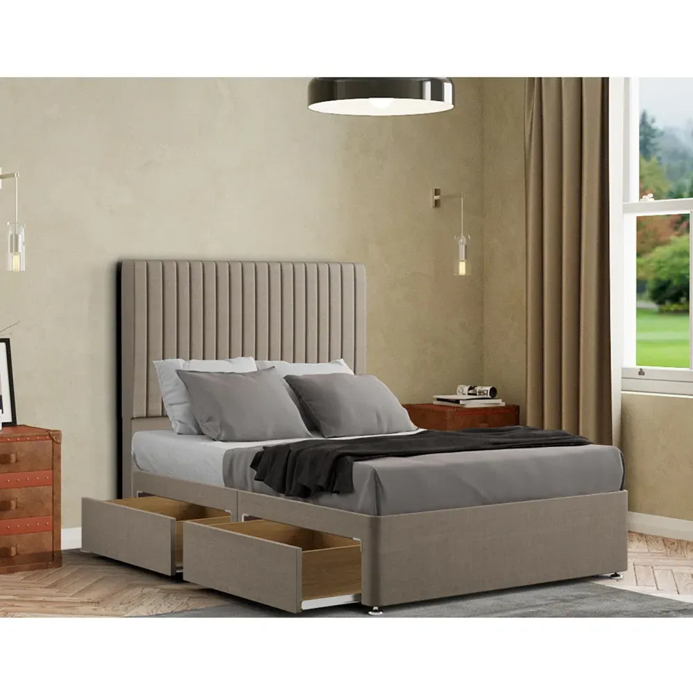 Maryland Double Divan Bed with 2 Drawer and Headboard - Cream, Linen