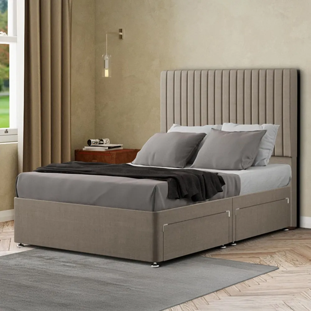 Maryland Double Divan Bed with 2 Drawer and Headboard - Cream, Linen