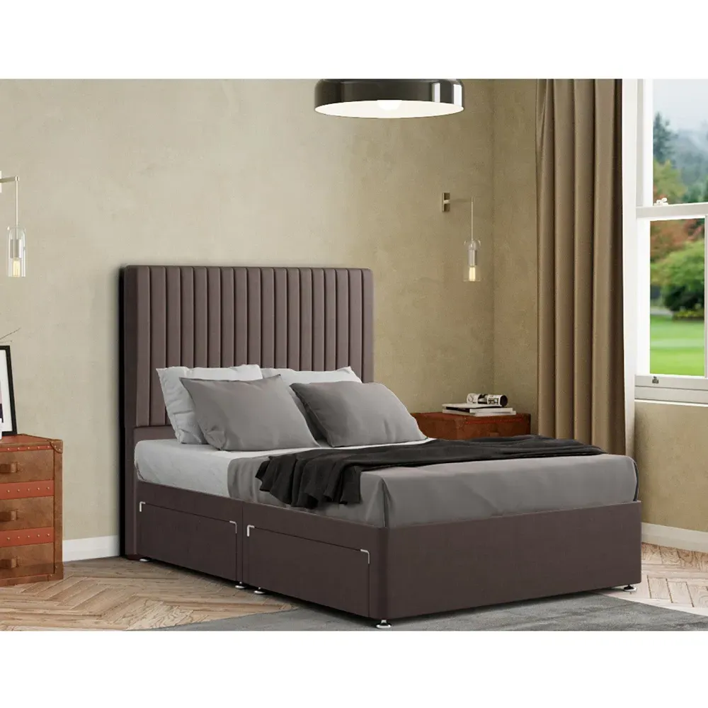 Maryland Double Divan Bed with 2 Drawer and Headboard - Grey, Malham Weave