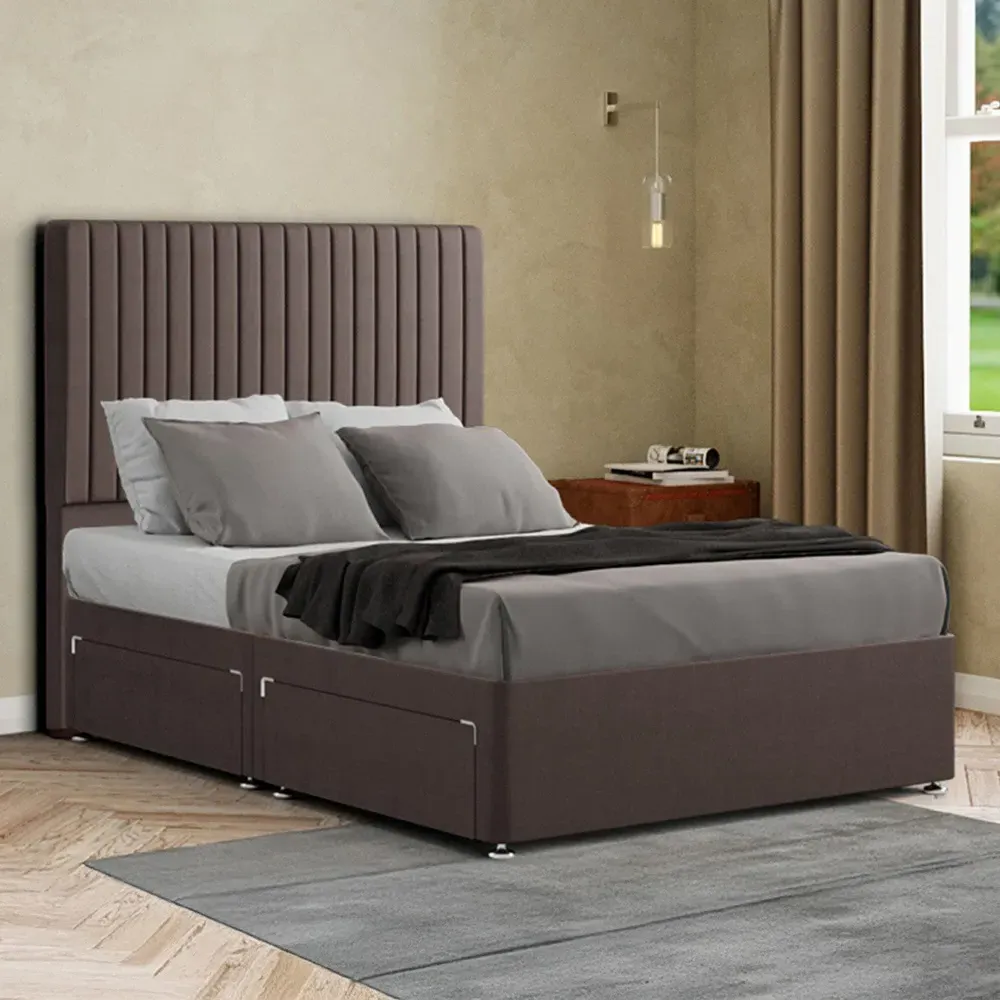 Maryland Double Divan Bed with 2 Drawer and Headboard - Grey, Malham Weave