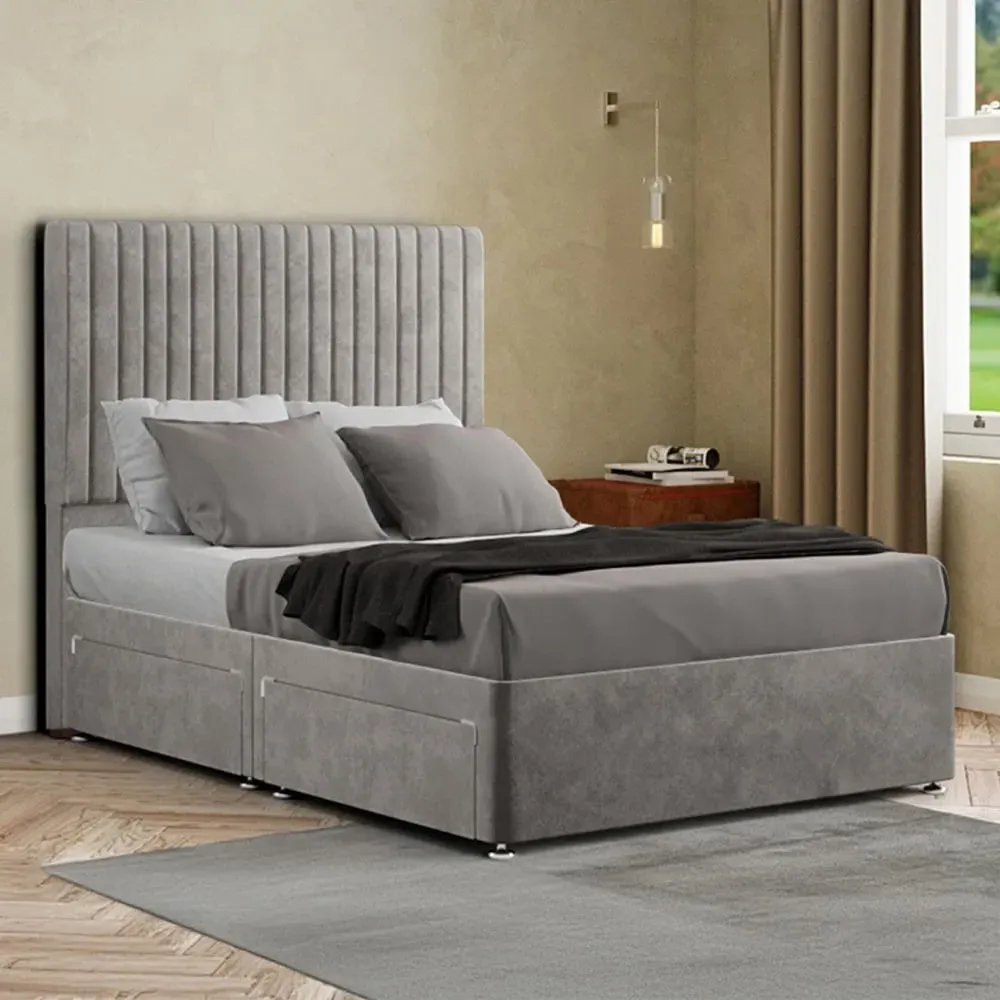 Maryland Double Divan Bed with 2 Drawer and Headboard - Silver, Plush