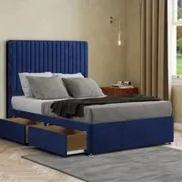Maryland King Size Divan Bed with 2 Drawer and Headboard - Blue