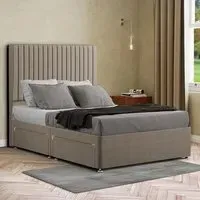 Maryland King Size Divan Bed with 2 Drawer and Headboard - Cream, Linen