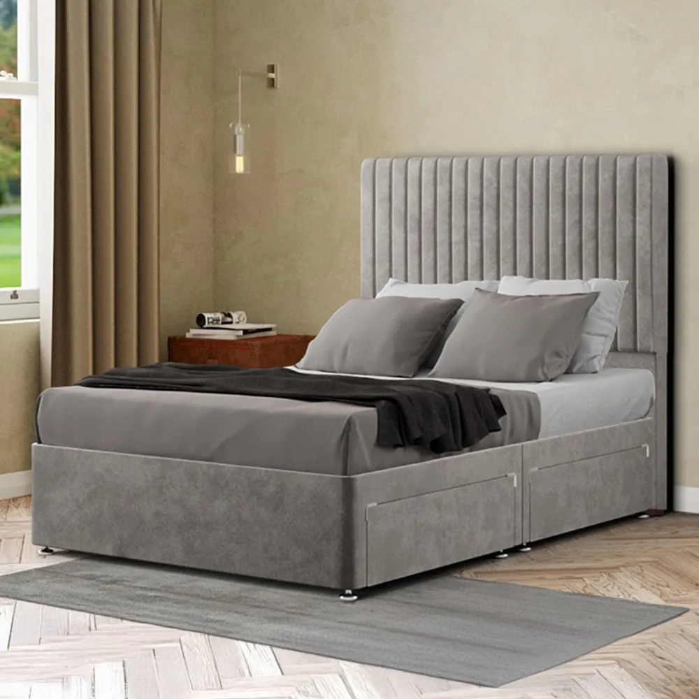 Maryland King Size Divan Bed with 2 Drawer and Headboard - Silver