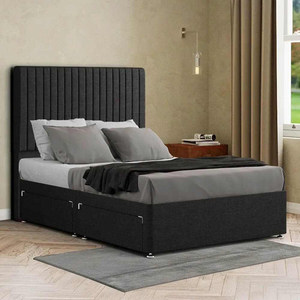 Maryland Single Divan Bed with 2 Drawer and Headboard - Black, Linen image