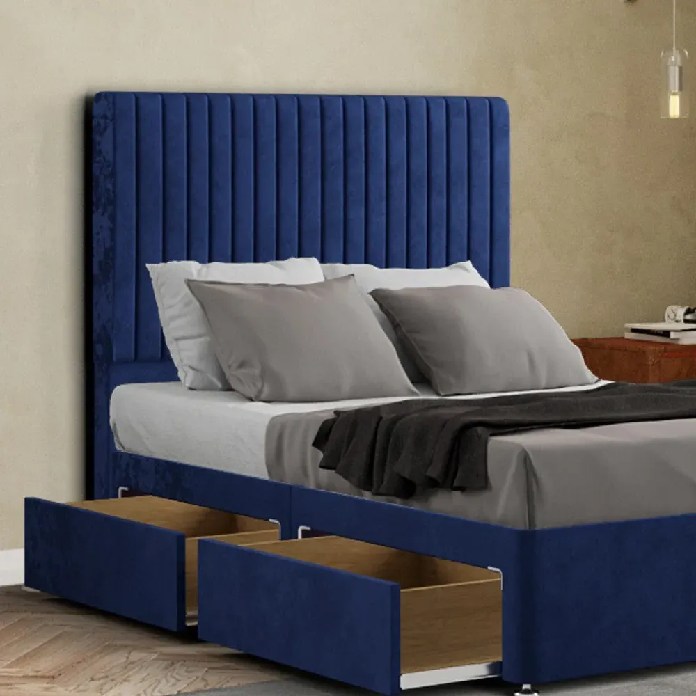 Maryland Single Divan Bed with 2 Drawer and Headboard - Navy